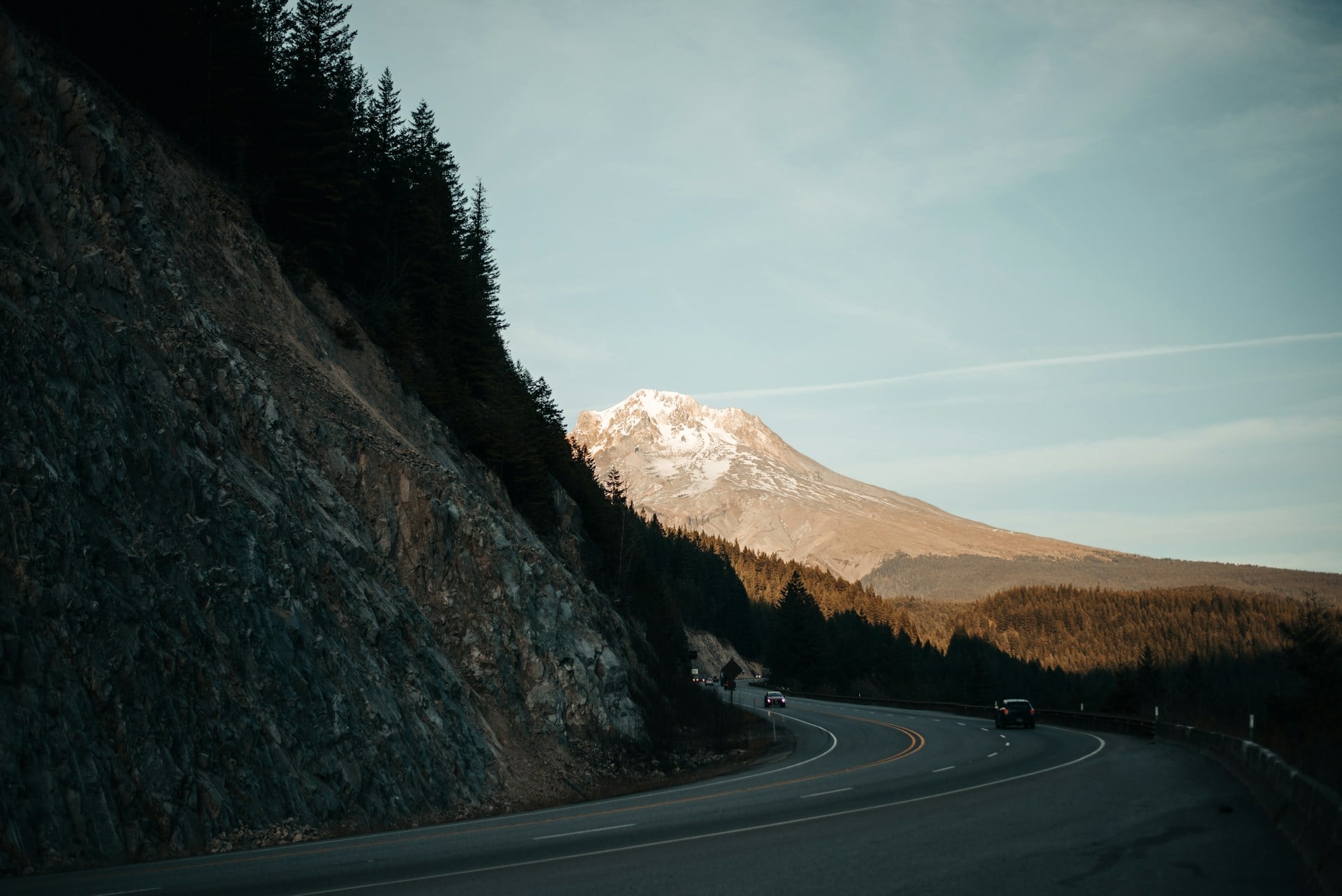 Highway with mountain view in the Pacific Northwest